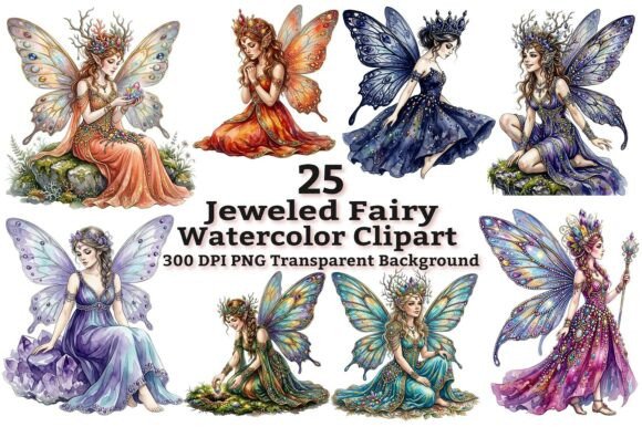 Download Jeweled Fairy Watercolor Clipart Bundle - Watercolor clipart bundle Collection