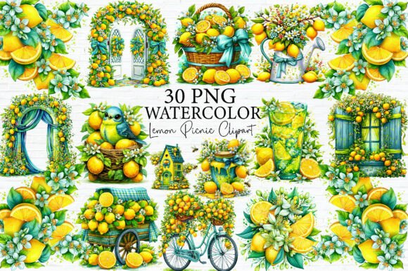 Download Lemon Picnic Watercolor Clipart Bundle - Watercolor clipart bundle Collection