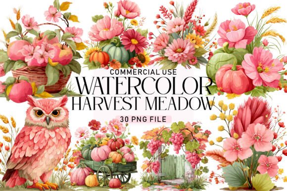 Download Harvest Meadow Watercolor Clipart Bundle - Watercolor clipart bundle Collection